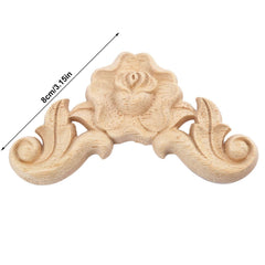 Wooden Carved Rose Appliques Onlays, 4-Pack Unpainted Rose Carvings Decals for Cabinet Drawer Wall Headboard Dresser
