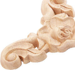 Wooden Carved Rose Appliques Onlays, 4-Pack Unpainted Rose Carvings Decals for Cabinet Drawer Wall Headboard Dresser