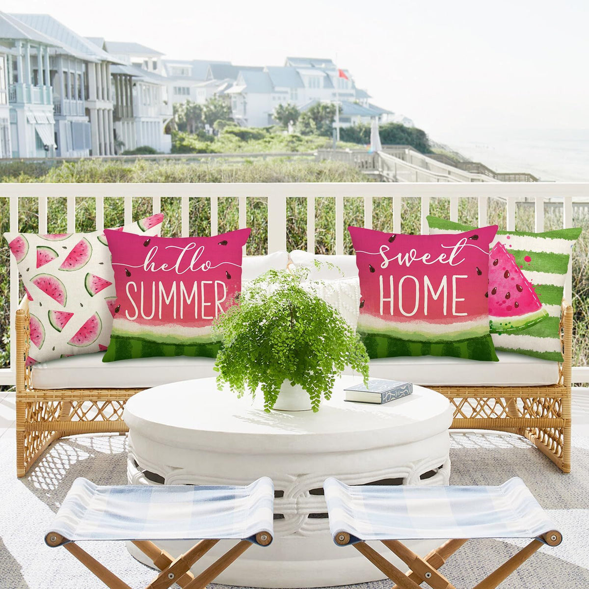 Summer Throw Pillow Covers Watercolor Watermelon Pillow Case 18 x 18 Inch Fruit Sweet Home Cushion Case , Set of 4