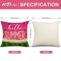 Summer Throw Pillow Covers Watercolor Watermelon Pillow Case 18 x 18 Inch Fruit Sweet Home Cushion Case , Set of 4