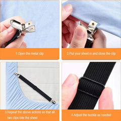 Bed Sheet Suspenders, 4pcs Adjustable Bed Sheet Holder Straps Sheet Fasteners Heavy Duty Bed Sheet Grippers for Mattresses