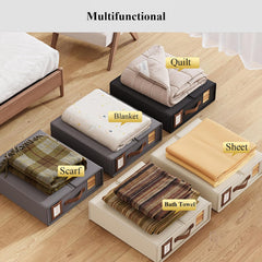 CARLA HOME Bed Sheet Organizer Set of 4 with Handle & Window for Covers, Pillowcases, Blankets, Clothes & Sheets (Black)