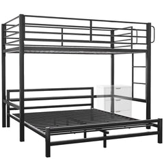 KINGSTON SLUMBER Metal Single Loft Bed And Double Underbed Frame, Multifunctional, Space Saving with Fixed Ladder, Matte Dark