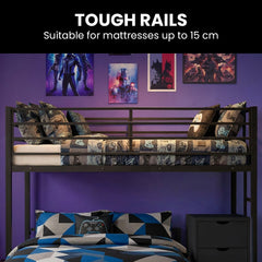 KINGSTON SLUMBER Metal Single Loft Bed And Double Underbed Frame, Multifunctional, Space Saving with Fixed Ladder, Matte Dark