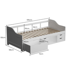 Kingston Slumber Wooden Single Sofa Bed Frame with Storage Drawers - White
