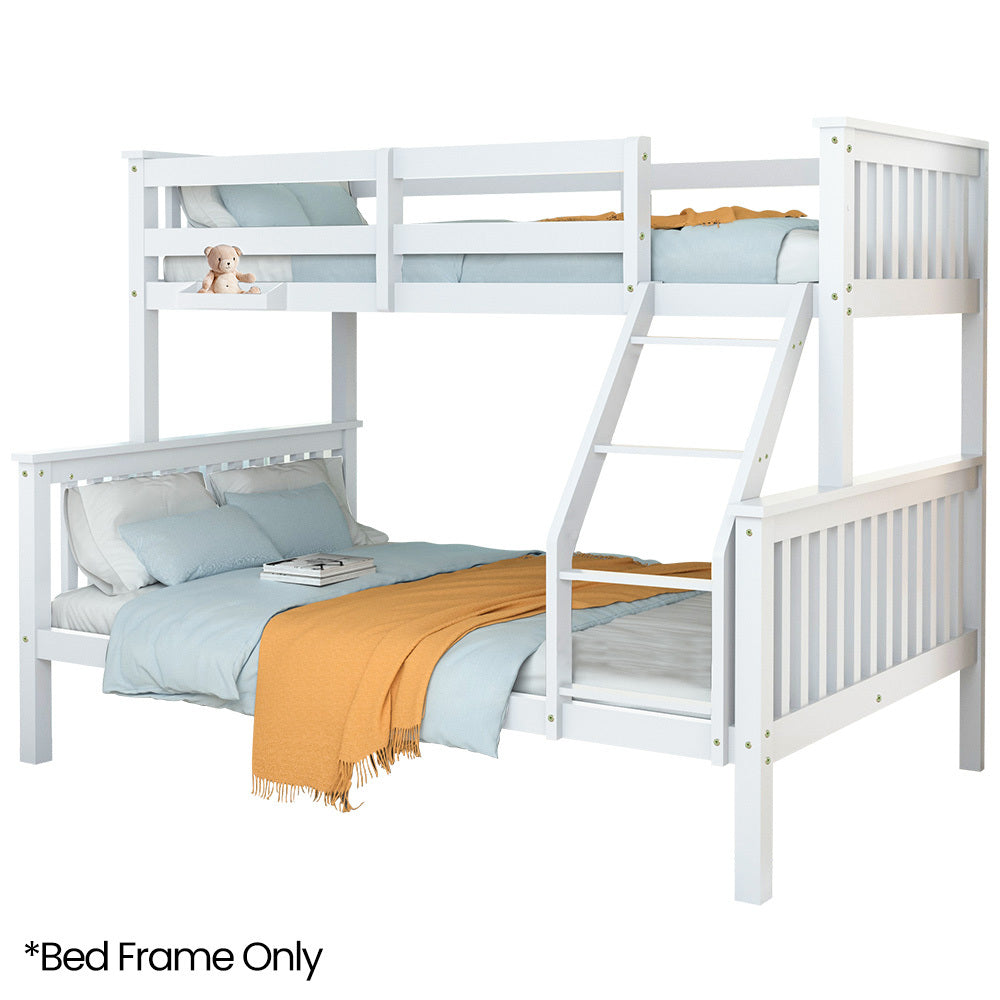 Kingston Slumber Single Over Double Wooden Bunk Bed Frame, Triple Solid Pine 2-in-1 Modular Design, Converts to 2 Beds, For K