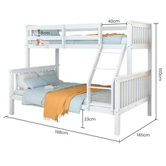 Kingston Slumber Single Over Double Wooden Bunk Bed Frame, Triple Solid Pine 2-in-1 Modular Design, Converts to 2 Beds, For K