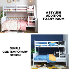 Kingston Slumber Single Over Double Wooden Bunk Bed Frame, Triple Solid Pine 2-in-1 Modular Design, Converts to 2 Beds, For K