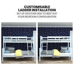 Kingston Slumber Single Over Double Wooden Bunk Bed Frame, Triple Solid Pine 2-in-1 Modular Design, Converts to 2 Beds, For K