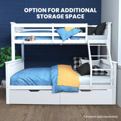 Kingston Slumber Single Over Double Wooden Bunk Bed Frame, Triple Solid Pine 2-in-1 Modular Design, Converts to 2 Beds, For K