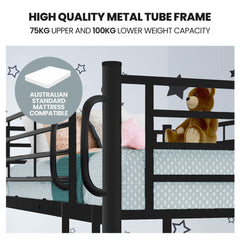 Kingston Slumber 2in1 Single Metal Bunk Bed Frame, with Modular Design, Dark Matte Grey