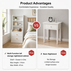 HYGGO Bedside Table Drawer Nightstand Bedroom Cabinet Warm White 3-Shelf Storage Unit
