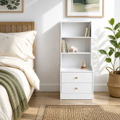 HYGGO Bedside Table Drawer Nightstand Bedroom Cabinet Warm White 3-Shelf Storage Unit