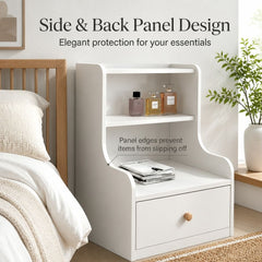 HYGGO Bedside Table Drawer Nightstand Minimalist White Storage Dual Shelves Cabinet