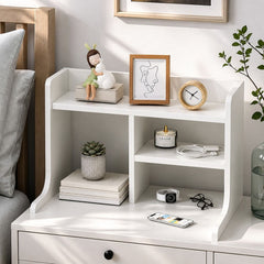 HYGGO White Nightstand Drawer Shelf Storage Tray Wooden Knob Bedside Table Minimalist