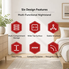 HYGGO Bedside Table Drawer Nightstand Wooden Legs Open Shelves Side Compartment White