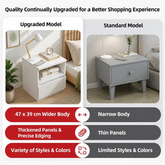 HYGGO Bedside Table Drawer Nightstand Warm White Open Storage Compact 47cm Modern