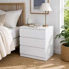 HYGGO Bedside Table Drawer Nightstand Warm White Triple Drawer Finger Pull Modern