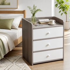 HYGGO Bedside Table Drawer Nightstand Light Gray Wood Grain Storage Tray White 48cm