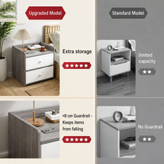 HYGGO Two-Tone Bedside Table Nightstand Light Gray White Drawers Wooden Knobs
