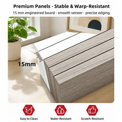 HYGGO Bedside Table Drawer Nightstand Light Gray Wood Grain 3 Drawers Wooden Knobs