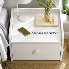 HYGGO White Minimalist Nightstand Double Drawer Bedside Table Wooden Handles Tray