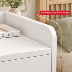 HYGGO White Minimalist Nightstand Bedside Table Triple Drawer Wooden Handles Tray