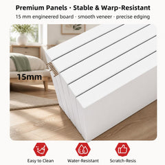 HYGGO White Minimalist Nightstand Bedside Table Triple Drawer Wooden Handles Tray