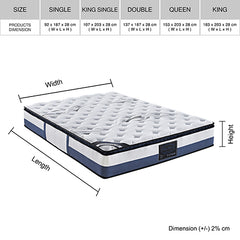 Sleep On Bedding Pocket Spring Memory Foam Latex Pillow Top Mattress – King Single