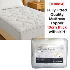 1000GSM Luxe Fully Fitted Mattress Topper 10cm thick with Fitted Skirt Queen