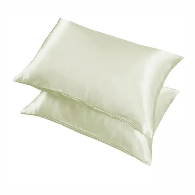 2 Pack Satin Pillowcases Luxury Soft Cushion Covers Bedroom Home Decor - Light Yellow