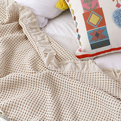 Waffle Sofa Blanket Thin Lightweight Throw Soft Cover Couch Bed Living Room Use - Beige