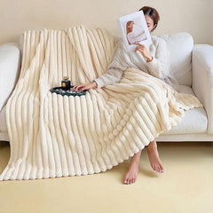 Plush Blanket Leisure Blanket Autumn Winter Warm Nap Throw Soft Cozy - White-100x150cm