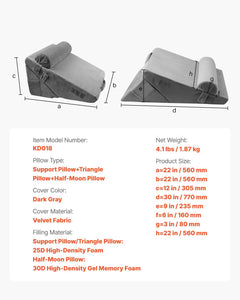 Bed Wedge Pillow for Sleeping, 3 Pcs Adjustable Orthopedic Bed Wedge Set, Back Pain, Snoring Relief & GERD, Dark Grey