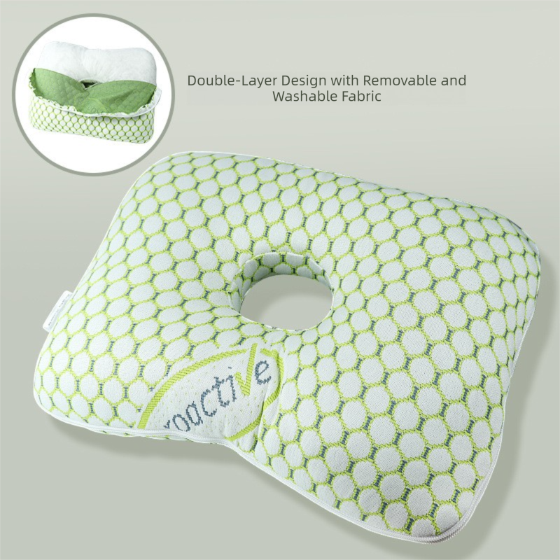 Green Ergonomic Ear Pillow with Hole for Side Sleepers - Pressure Relief Cushion for Ear Pain, Piercings & CNH - Washable Cov