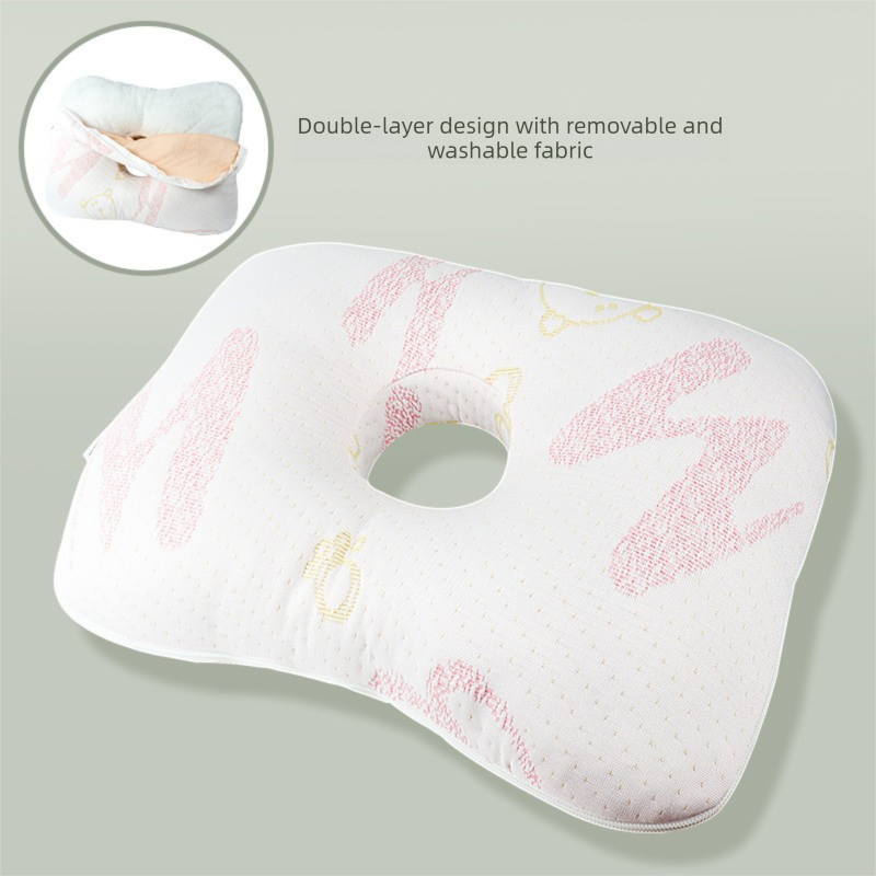 White and Pink Ergonomic Ear Pillow with Hole for Side Sleepers - Pressure Relief Cushion for Ear Pain, Piercings & CNH - Was