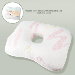 White and Pink Ergonomic Ear Pillow with Hole for Side Sleepers - Pressure Relief Cushion for Ear Pain, Piercings & CNH - Was