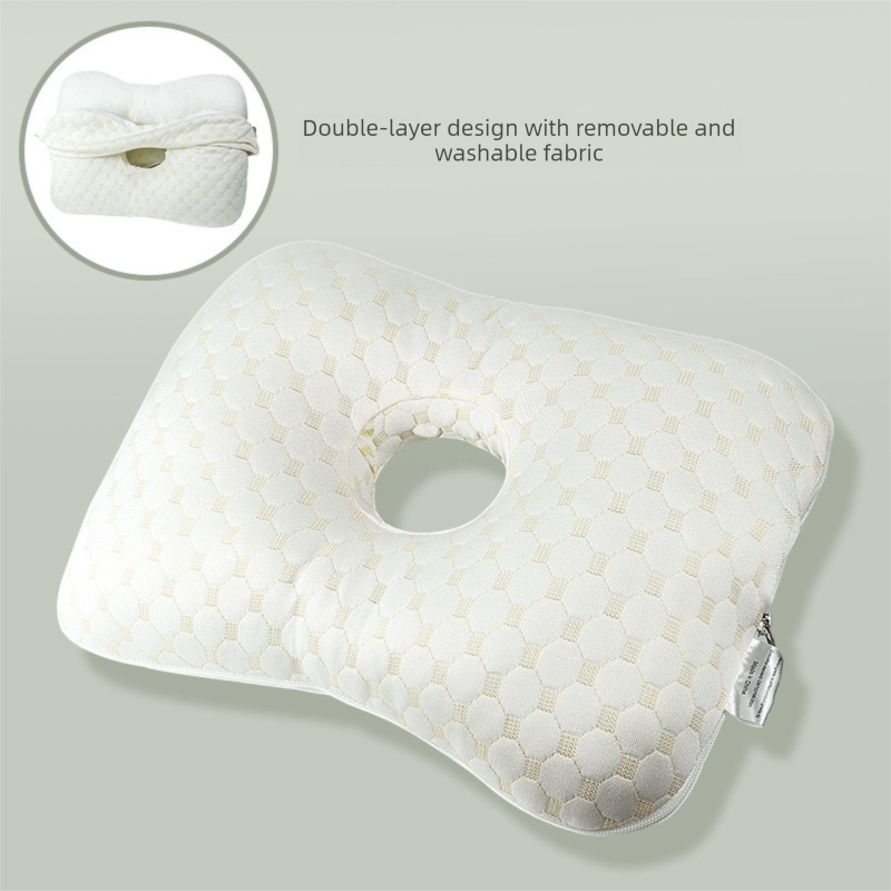 Light Gold Ergonomic Ear Pillow with Hole for Side Sleepers - Pressure Relief Cushion for Ear Pain, Piercings & CNH - Washabl