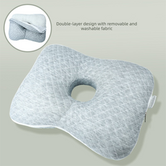 Grey Ergonomic Ear Pillow with Hole for Side Sleepers - Pressure Relief Cushion for Ear Pain, Piercings & CNH - Washable Cove