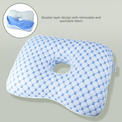 Blue Ergonomic Ear Pillow with Hole for Side Sleepers - Pressure Relief Cushion for Ear Pain, Piercings & CNH - Washable Cove