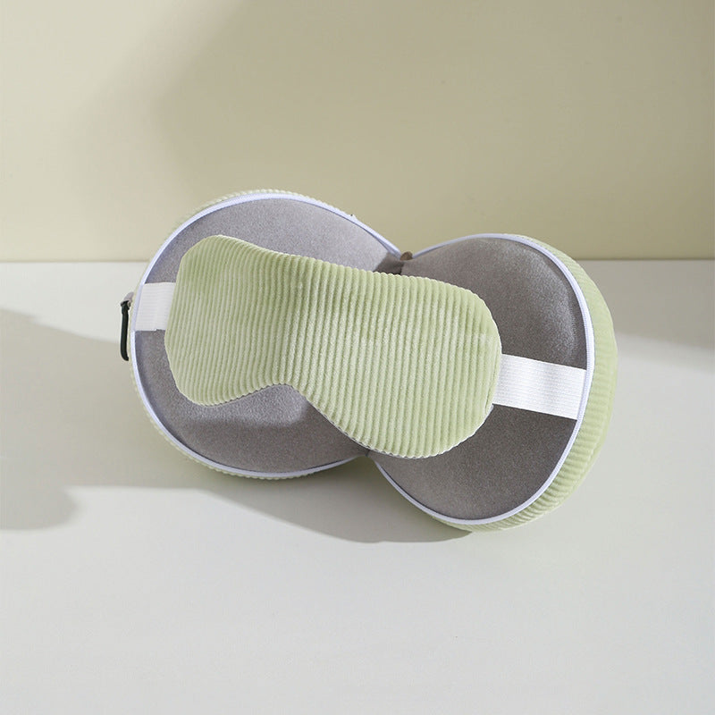Green and Grey 3-in-1 Foldable Sleep Eye Mask with Neck Pillow - Compact Travel Pillow for Airplane, Office Naps and Restful 