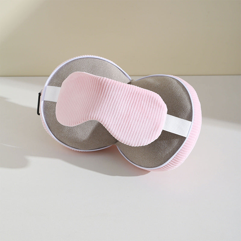 Pink and Grey 3-in-1 Foldable Sleep Eye Mask with Neck Pillow - Compact Travel Pillow for Airplane, Office Naps and Restful S
