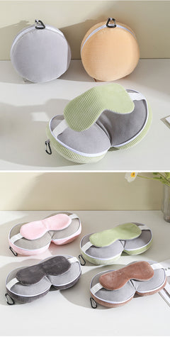 Pink and Grey 3-in-1 Foldable Sleep Eye Mask with Neck Pillow - Compact Travel Pillow for Airplane, Office Naps and Restful S