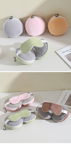 Grey 3-in-1 Foldable Sleep Eye Mask with Neck Pillow - Compact Travel Pillow for Airplane, Office Naps and Restful Sleep