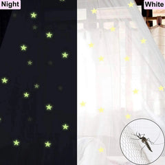 White Glow-in-the-Dark Stars Princess Bed Canopy Mosquito Net for King Queen Beds 250cm Height Extra Large 12m Circumference 