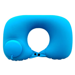 2-PCS Sky blue  Inflatable Travel Neck Pillow Press to Inflate U-Shape Soft Flocking Support Cushion for Airplane Car & Campi