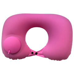 2-PCS Pink Inflatable Travel Neck Pillow Press to Inflate U-Shape Soft Flocking Support Cushion for Airplane Car & Camping Po