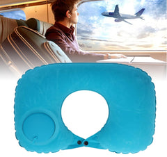 2-PCS Navy blue Inflatable Travel Neck Pillow Press to Inflate U-Shape Soft Flocking Support Cushion for Airplane Car & Campi