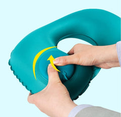 2-PCS Black Inflatable Travel Neck Pillow Press to Inflate U-Shape Soft Flocking Support Cushion for Airplane Car & Camping P
