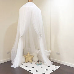 White Nordic Style 7-Layer Tulle Bed Canopy 300cm Extra Long 60cm Dome for Australian Kids Bedroom Nursery and Playroom Decor